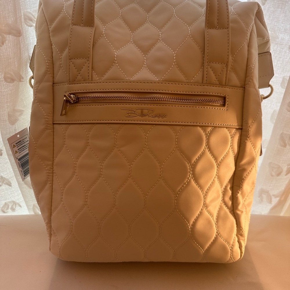 Bella Russo Cream Quilted Backpack with Gold Accents
